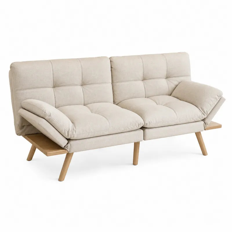 Sofa rozkładana z tkaniny lniano-bawełnianej 200cm beżowa