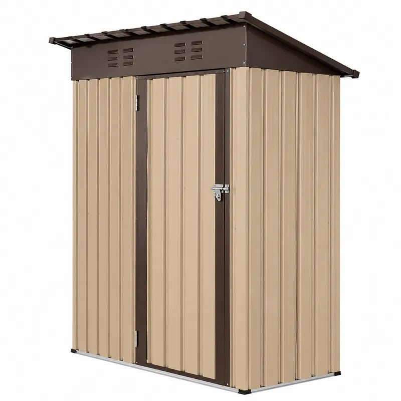 Blaszany domek narzędziowy ogrodowy z dachem jednospadowym 213x124x190 cm beżowo-brązowy