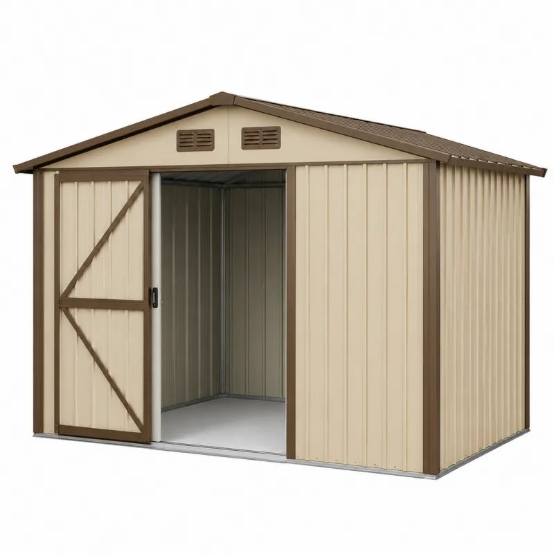 Domek ogrodowy metalowy ze stali 213x127x185 cm beżowy/brązowy