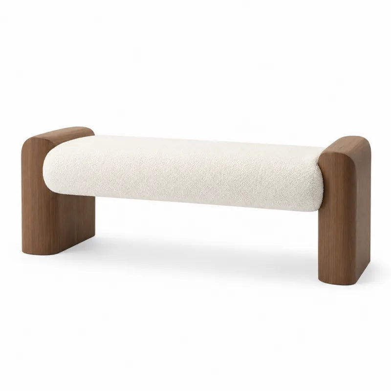 Ławka z tkaniny poliestrowej z drewnianymi nogami, 120 cm