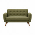 Dwuosobowa sofa tkanina lniana zielona, nogi drewniane