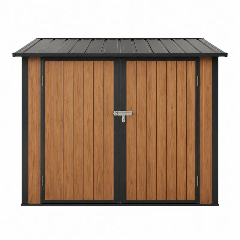 Domek ogrodowy stalowy drewnopodobny 213x130x173 cm brązowy/czarny