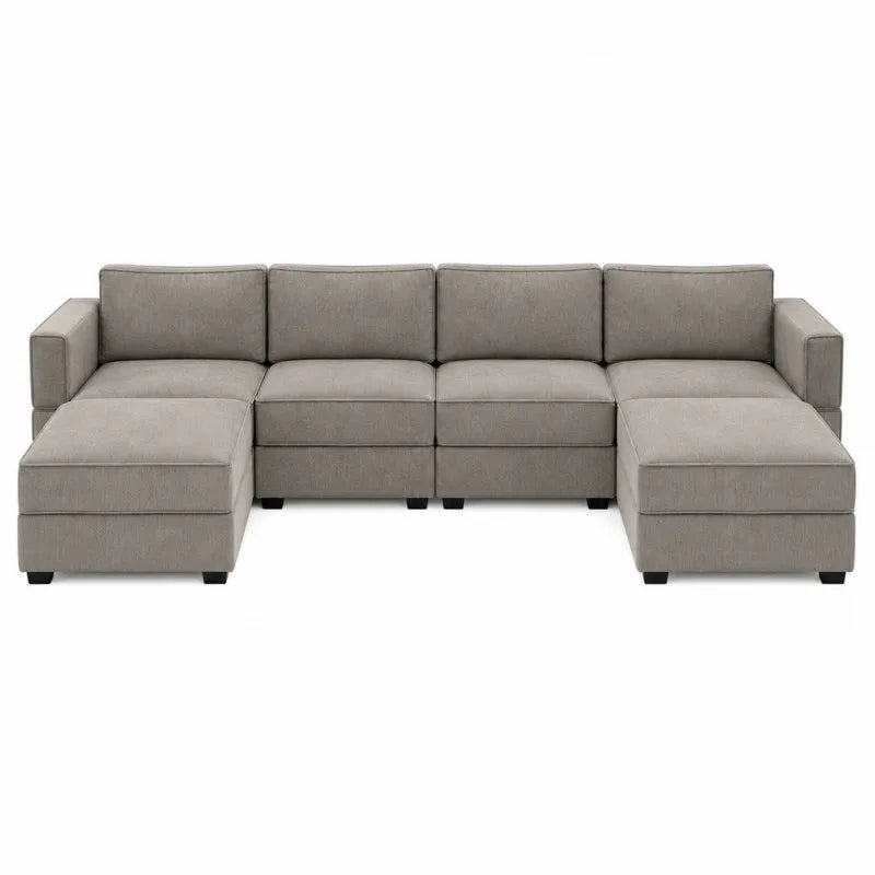 Modułowa sofa narożna z tkaniny poliestrowej szara 5-osobowa