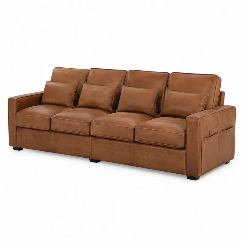 Sofa modułowa z naturalnej skóry 3-osobowa brązowa