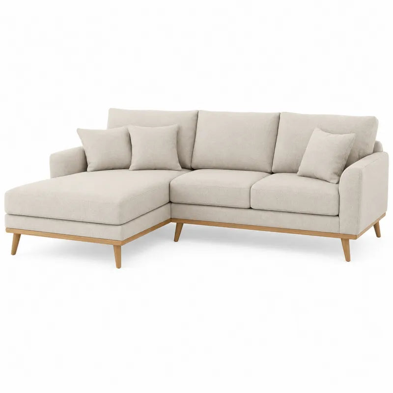 Narożnik z szezlongiem z tkaniny lnianej 250x150x85 cm beżowy