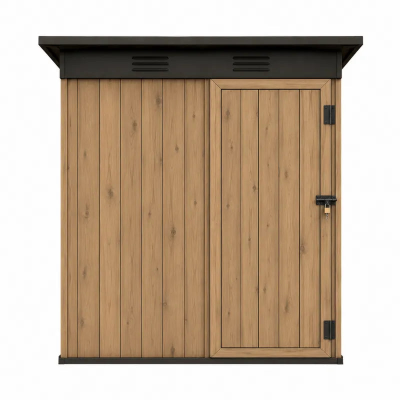 Domek ogrodowy z kompozytu drewna i metalu 183x108x150 cm brązowy