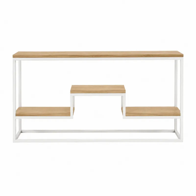 Konsola stalowa z trzema półkami MDF dąb i stal 120x30x80cm