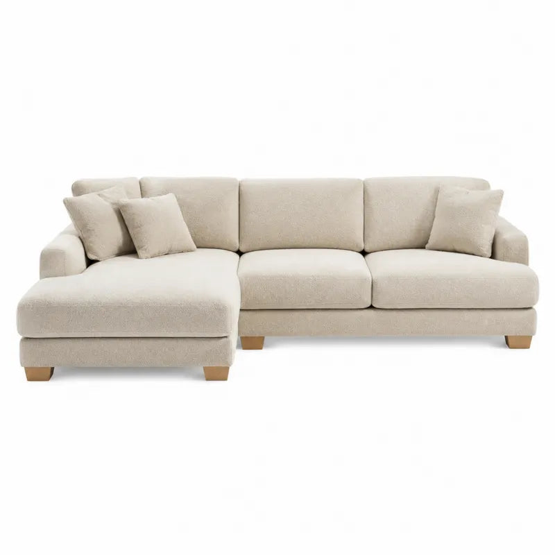 Sofa narożna z tkaniny poliestrowej beżowa 250x150x85 cm