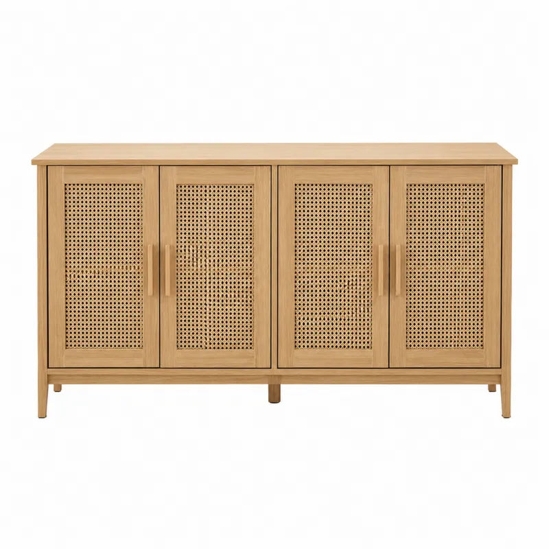 Komoda z drewna bukowego z drzwiami rattanowymi 150 cm