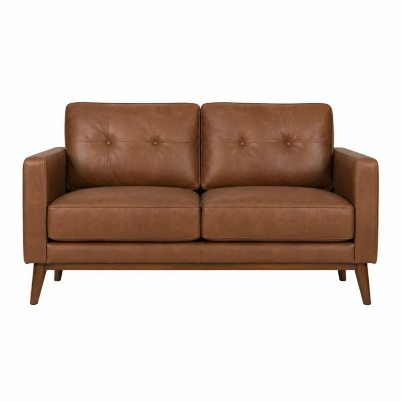 Dwuosobowa sofa ze skóry ekologicznej, brązowa, 150 cm