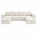 Sofa modułowa z tkaniny poliestrowej beżowa 300x230 cm