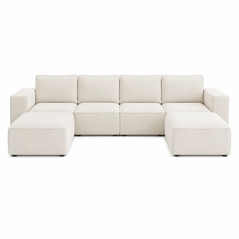 Sofa modułowa z tkaniny poliestrowej beżowa 300x230 cm