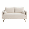 Sofa dwuosobowa kremowa tkanina nogi bukowe