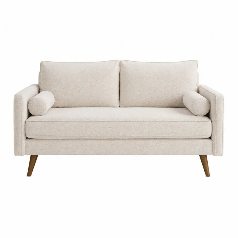 Sofa dwuosobowa kremowa tkanina nogi bukowe