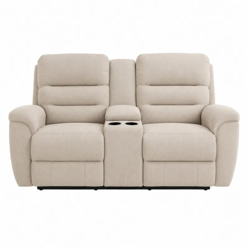 Sofa dwuosobowa relaksacyjna z uchwytami na kubki, beżowa