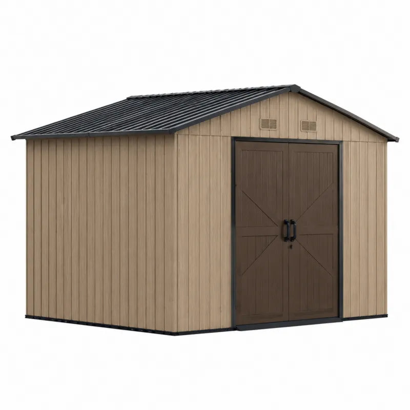 Szopa ogrodowa z tworzywa drewnopodobnego z dachem stalowym 350x320x280 cm brązowy