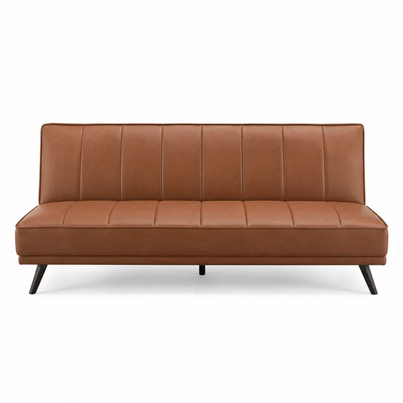 Sofa rozkładana z brązowej skóry ekologicznej